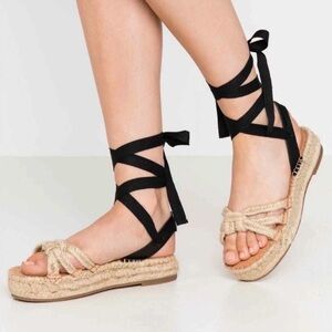 Madewell The Gwen Espadrille Knotted Leather Sandal Black Tan Size 9